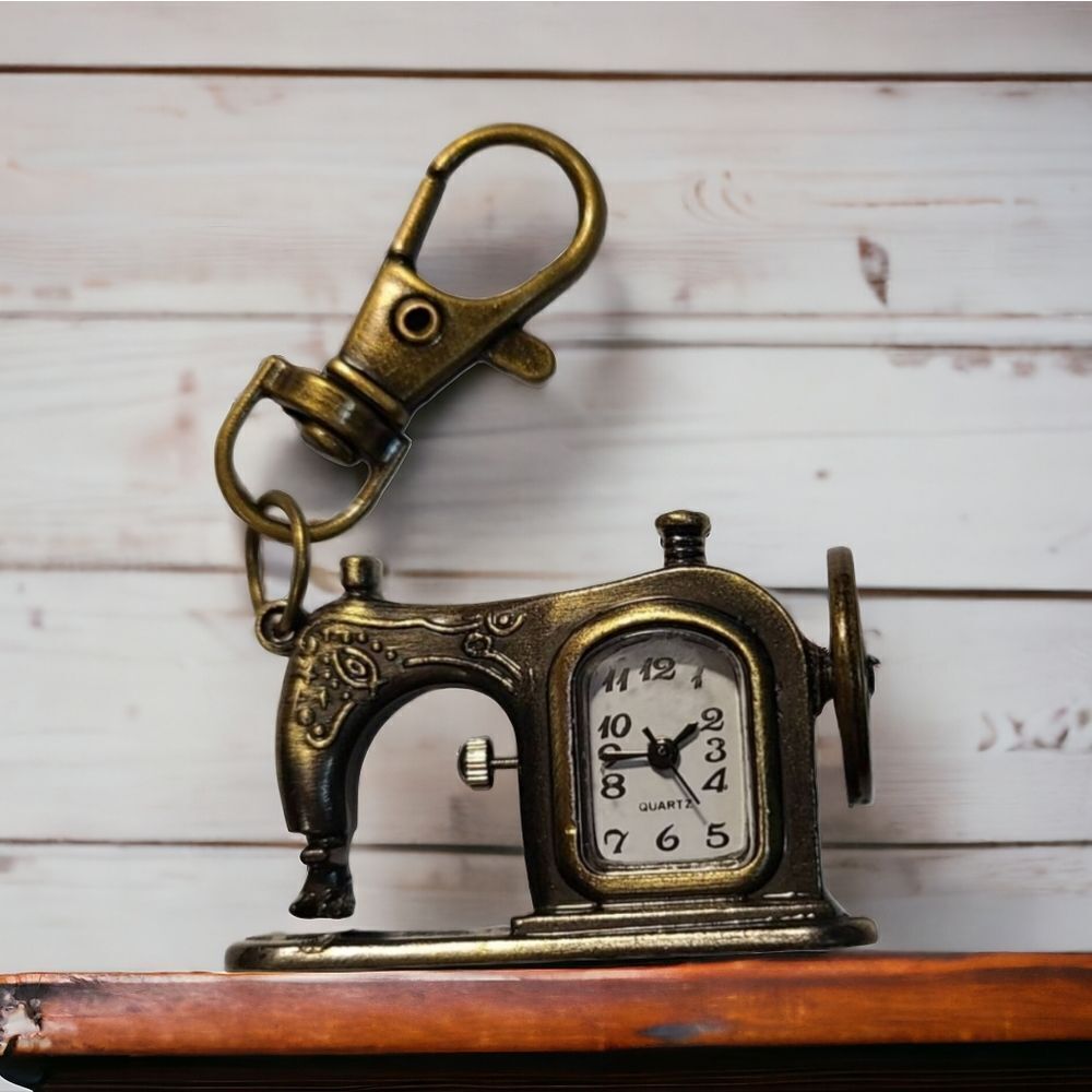 Vintage Sewing Machine Mini Keychain Watch Clip NEW Hobby Gift Antique Gold